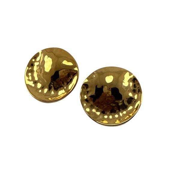 Gold Tone Hammered Round Clip On Earrings Vintage Style Statement Jewelry - Picture 6 of 7